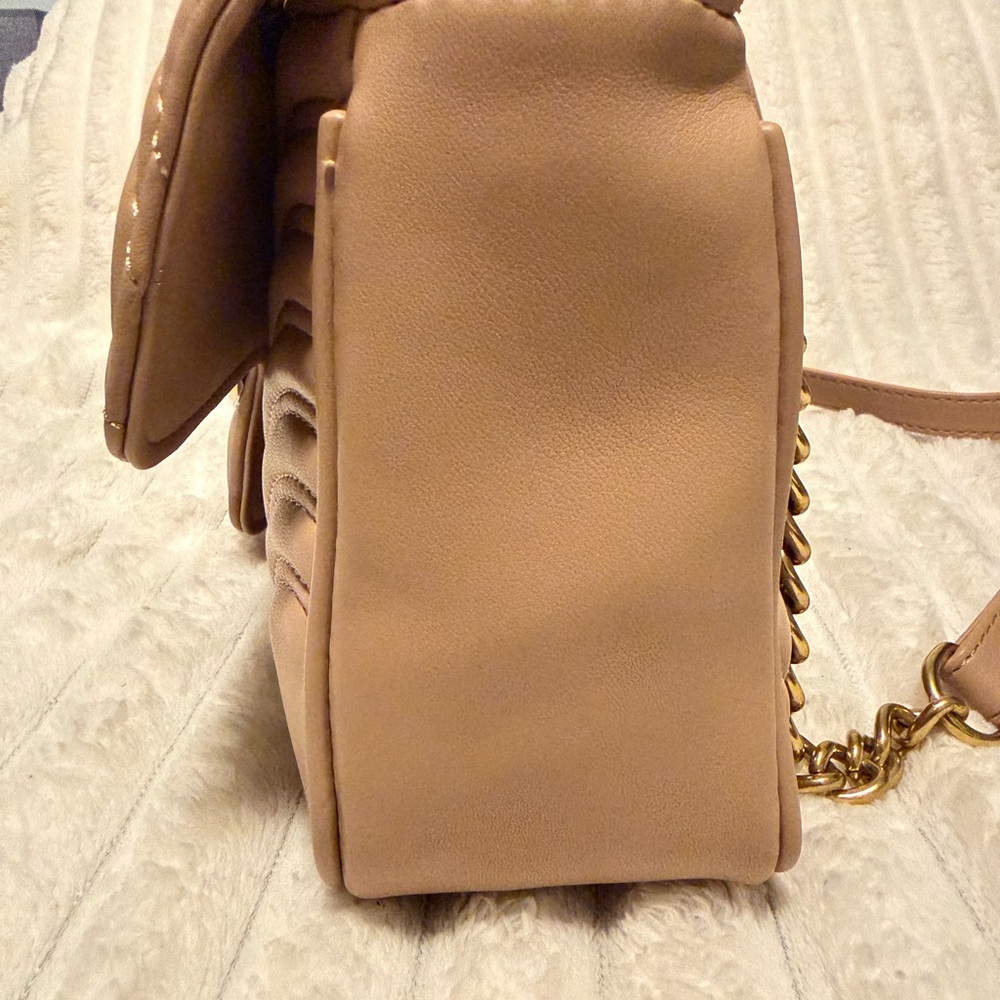 Quilted Taupe Chain Shoulder Bag - Chevron Crossbody - Picture 8 of 8